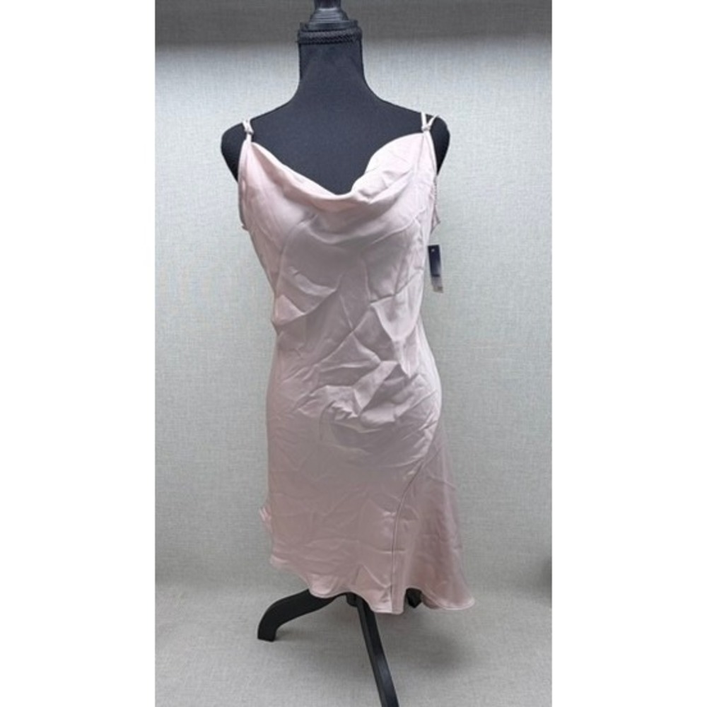 Abound Pink Satin Cowl Neck Midi Slip Dress Large NWT Handkerchief Hem‎ Blush